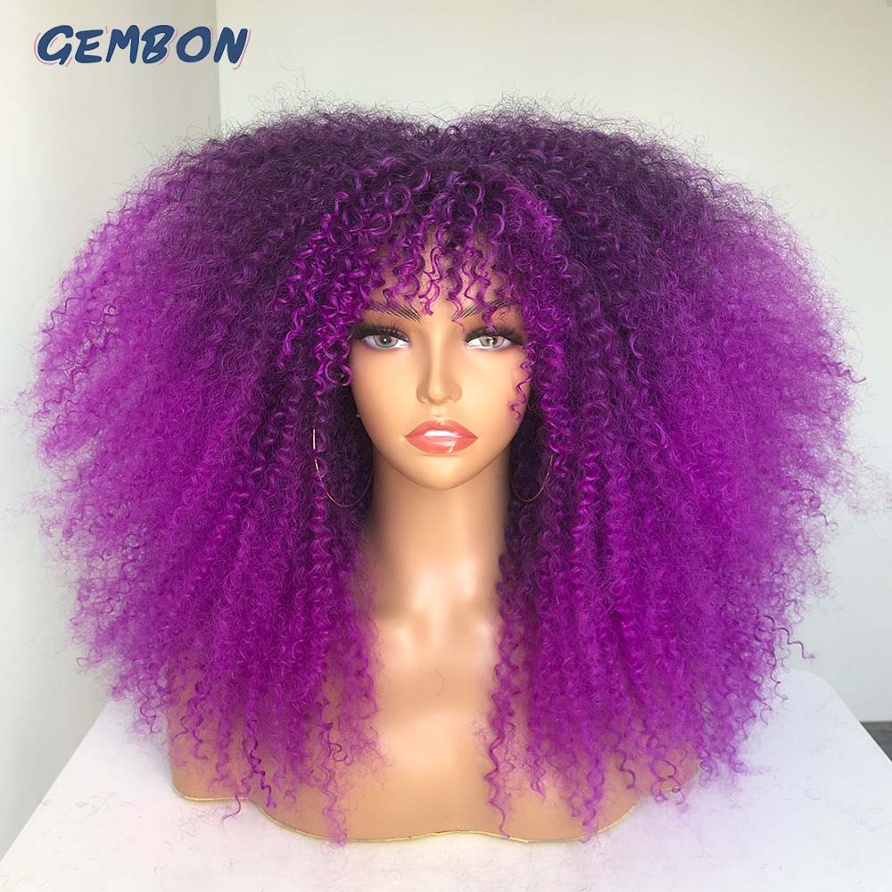 GEMBON Hair Brown Copper Ginger Short Curly Synthetic Wigs for Women Natural Wigs With Bangs Heat Resistant Cosplay Hair Ombre