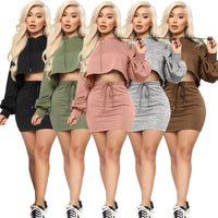 Sexy Women Hooded Skirt Two Piece Set Sweater Top +Mini Dress Tracksuit