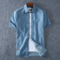 Men&#39;s Blue Denim Shirts Short Sleeve Jean Shirts