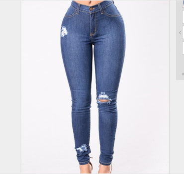 2020 Women Jeans  Newest Hot Stretch Skinny Ripped Hole Denim Female Slim High Waist