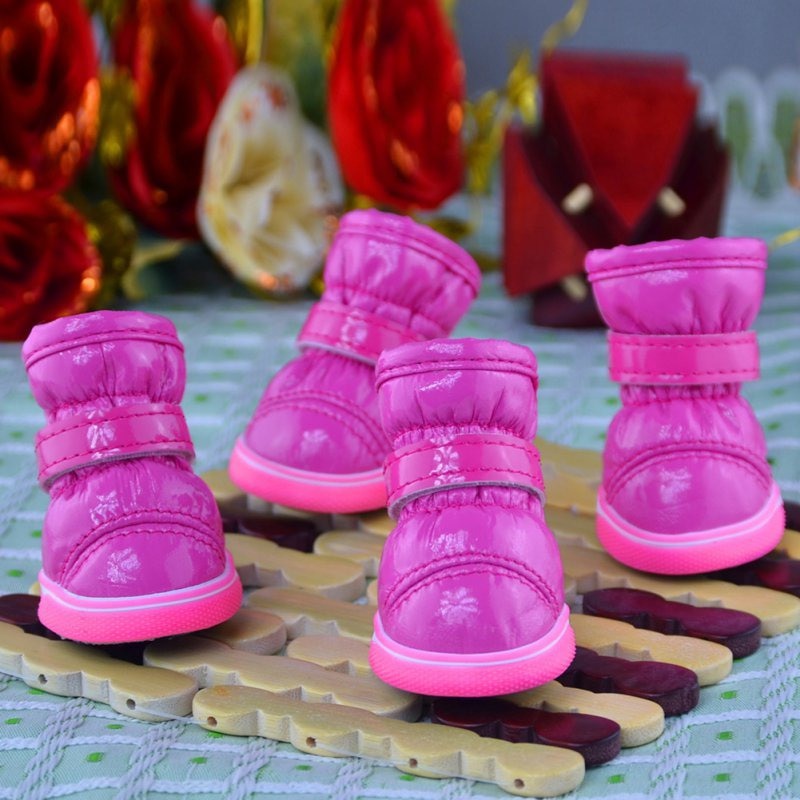 4pcs/set Winter Pet Dog Shoes for Dogs Winter Warm Waterproof Anti-slip Snow Boots