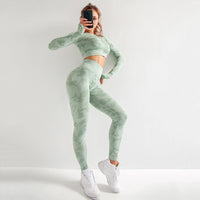 RUUHEE Women Yoga Set Camouflage Seamless Long Sleeve High Waist Leggings and Bra Workout Sportwears 2 Piece  Gym Suit Female