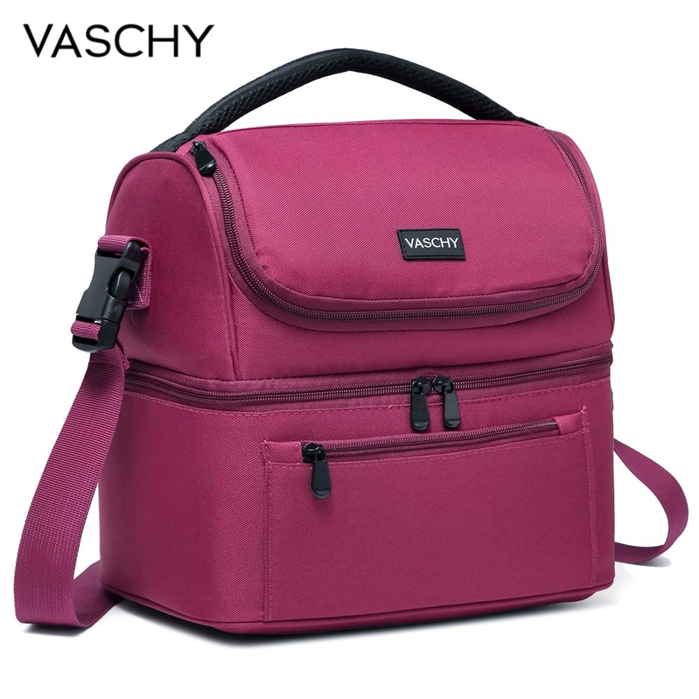 VASCHY Lunch Bag Insulated Lunch Cooler Bag Leak-proof in Dual Compartment Bento Bag for Women Men 14 Cans Picnic Bag Burgundy