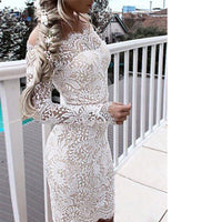 2020 SEXY Women Pencil Dress Fashion Elegant White Lace Off-the-Shoulder