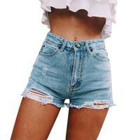 Hole Denim Shorts For Women Summer Ripped Frayed Zipper High Waist Jeans Girl Hot Denim Shorts Pockets