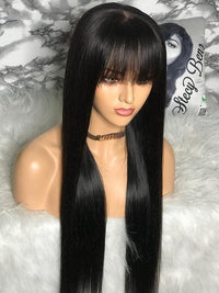 Human Hair Wigs with Bangs Bone Straight Short Bob Hair 100% Cheap Long Fringe Wig Human Hair For Black Women Brazilian Remy Wig