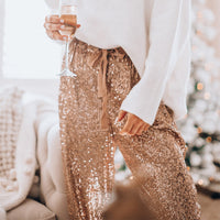 Sequin Pants For Women Sequined Shining Loose Full Pant Women Mid Waist Club Night Lady Wide Leg Trousers For Women&#39;s Clothing