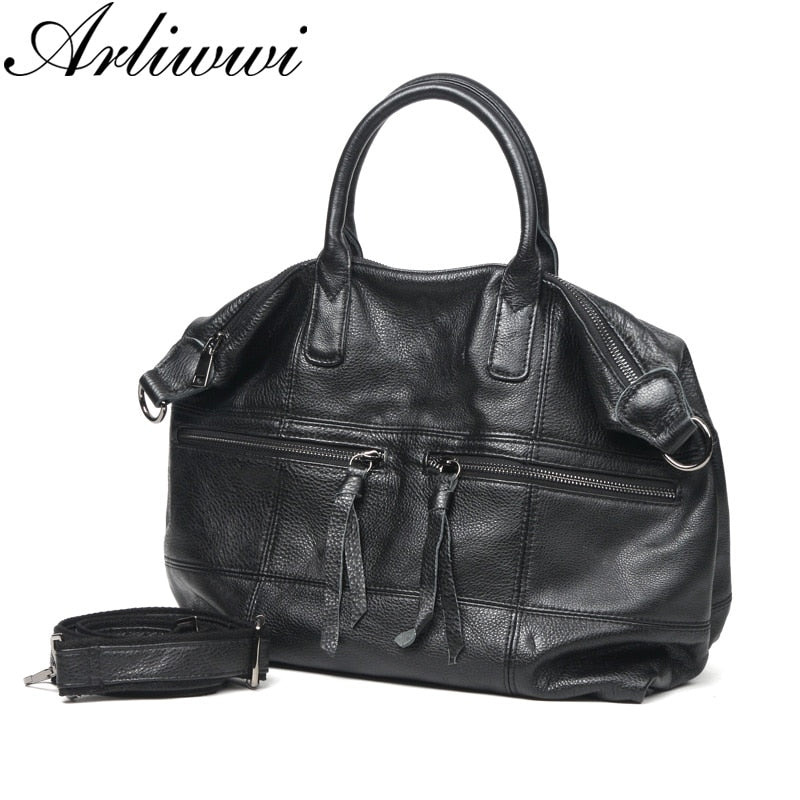 Arliwwi Large Capacity Female 100% Real Leather Tote Handbags Soft Genuine Cowhide Big Messenger Bags For Women New GS04