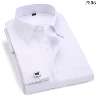 Men French Cufflinks Shirts White Collar Design Solid Color Jacquard Fabric Male Gentleman Dress Long Sleeves Shirt