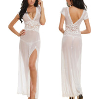 Sexy long dressing women night gown sheer transparent dress evening nightgown nightie sleepwear lingerie