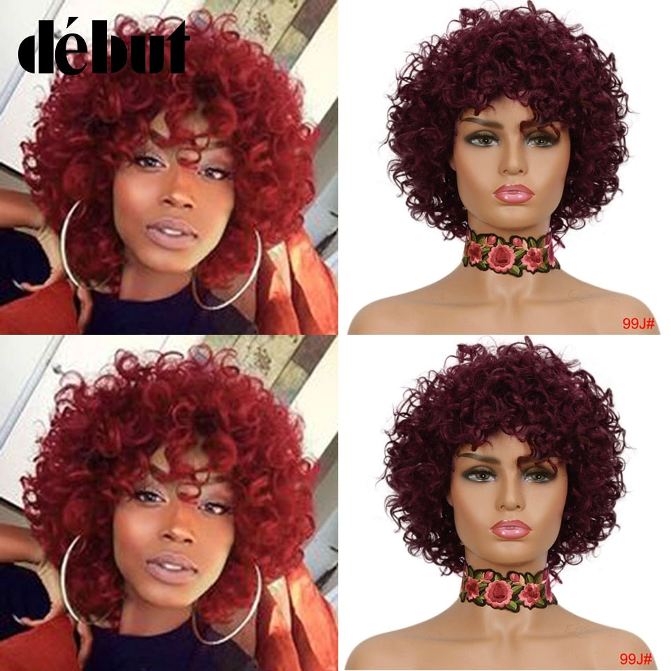 Debut Cheap Red Human Hair Wigs For Black Women Brown Ombre Brazilian Short Bob Curly Wigs 99J Remy Human Hair Machine Made Wigs