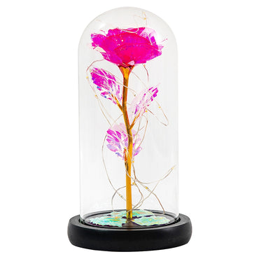 Artificial Eternal Rose LED Light Beauty The Beast In Glass Gold Foil Flower