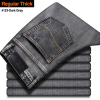 2021 New Classic Style Mens Grey Jeans Business Fashion Soft Stretch Denim Trousers Male Brand Fit Pants Black Blue