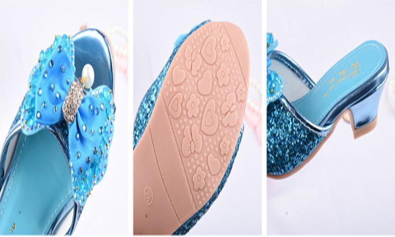 Girls Summer Sandals Slipper Sequined Princesse Children High Heel Party Dress Shoes Leather Slipper For Kids Slides