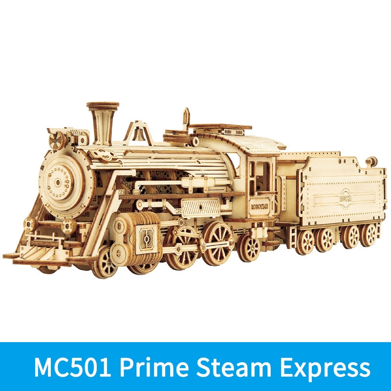 Robotime Rokr Wooden Mechanical Train 3D  Puzzle Car Toy Assembly Locomotive Model Building Kits for Children Kids Birthday Gift