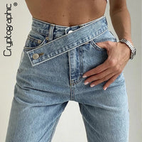 Cryptographic Casual Fashion Straight Denim High Waist Jeans Women Pants Fall Winter 2021 Harajuku Boyfriend Jeans Loose Bottom