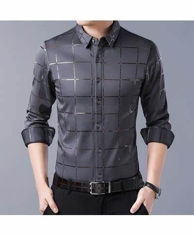 2022 Brand Casual Spring Luxury Plaid Long Sleeve Slim Fit Men Shirt