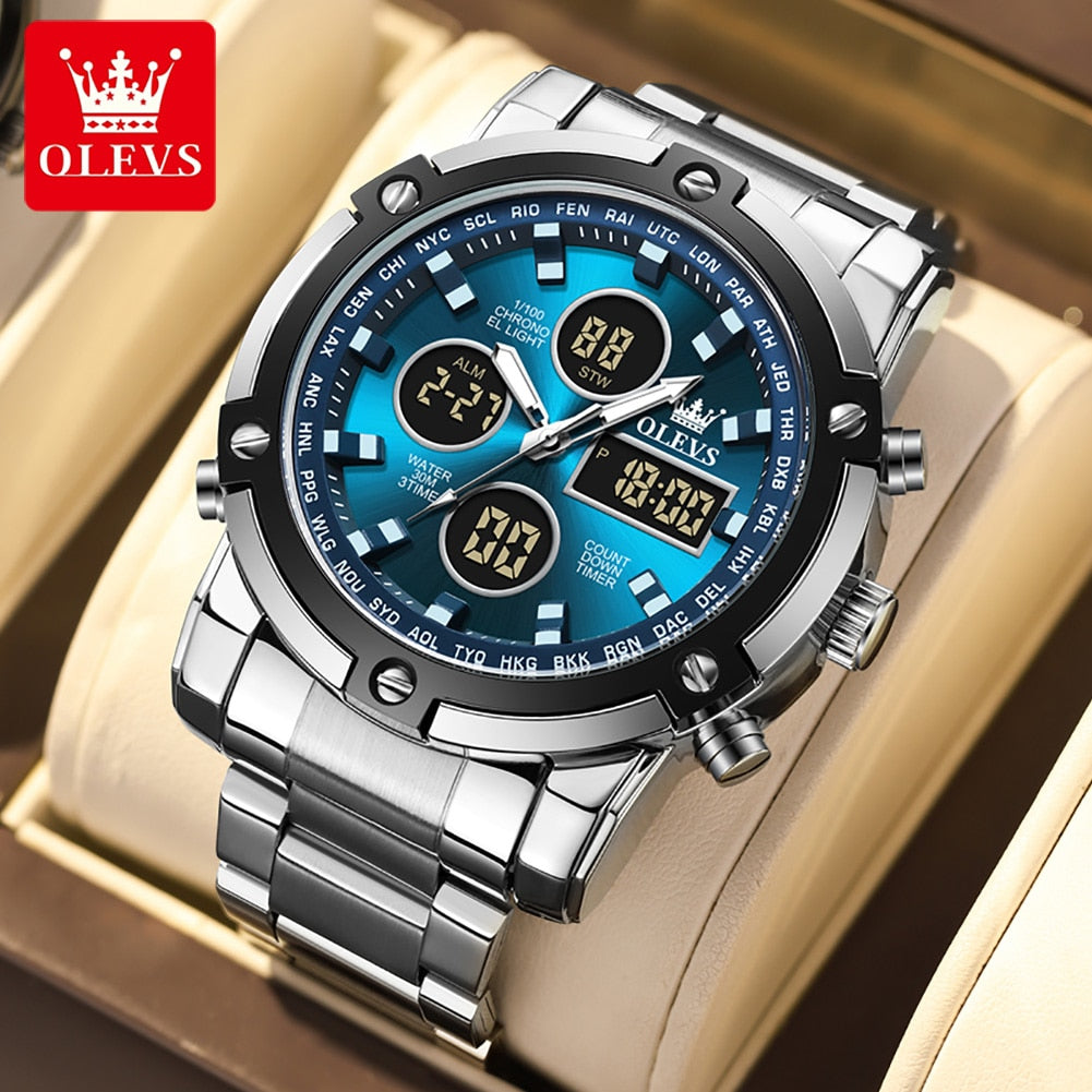 OLEVS Men&#39;s Watches Original Multifunctional Wlectronic Watch for Man Waterproof Luminous Alarm Clock Fashion Dress