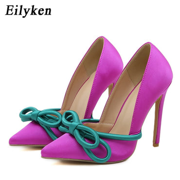 Eilyken 2023 New Shoes Pumps Women Fashion Silk Butterfly Knot Sexy Pointed Toe Stripper Heels Party Female Sandals