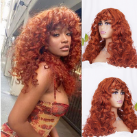 Short Curly Wigs with Bangs Copper Red Loose Wave Synthetic Wigs for Women Natural Hair Cosplay Party Heat Resistant Fiber