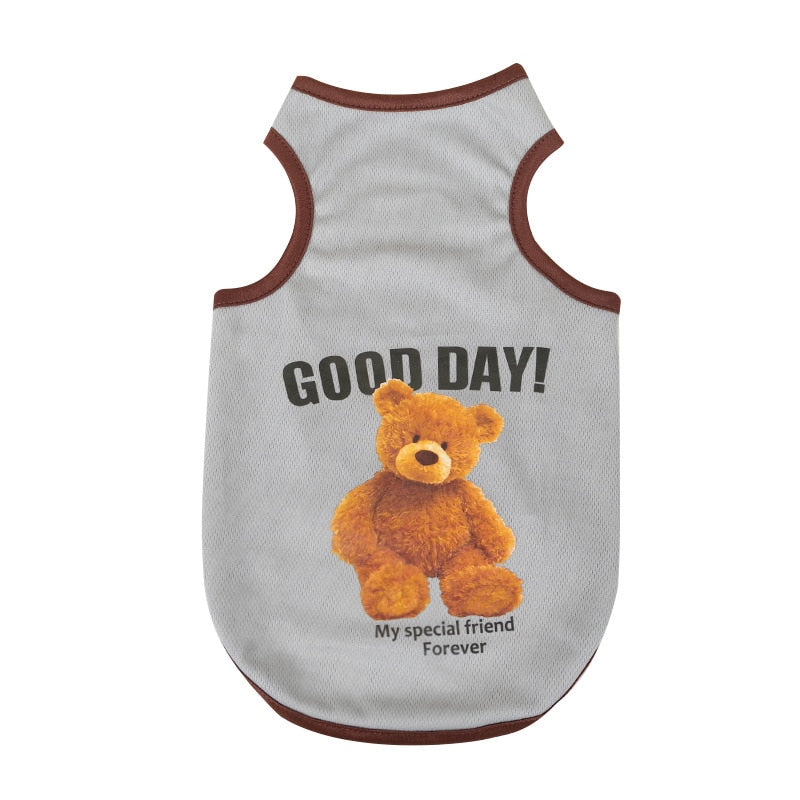 Spring Summer Dog Vest Thin Breathable Puppy Clothes Cute Bear Printed Cat T-shirt Sleeveless Chihuahua Pullover Pet Supplies