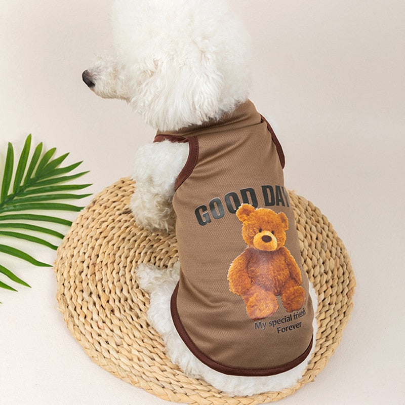 Spring Summer Dog Vest Thin Breathable Puppy Clothes Cute Bear Printed Cat T-shirt Sleeveless Chihuahua Pullover Pet Supplies