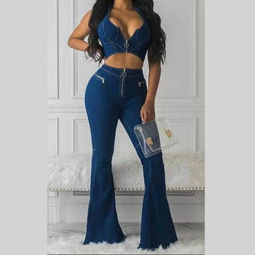 2020  Sexy Jeans Skirt Suit Set Denim Two Piece Sets Women Casual Short Sleeve Top