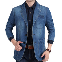 Blazers Jacket Men Casual Denim Slim Pocket Splicing Coat Turn-down Collar Blazers Jacket