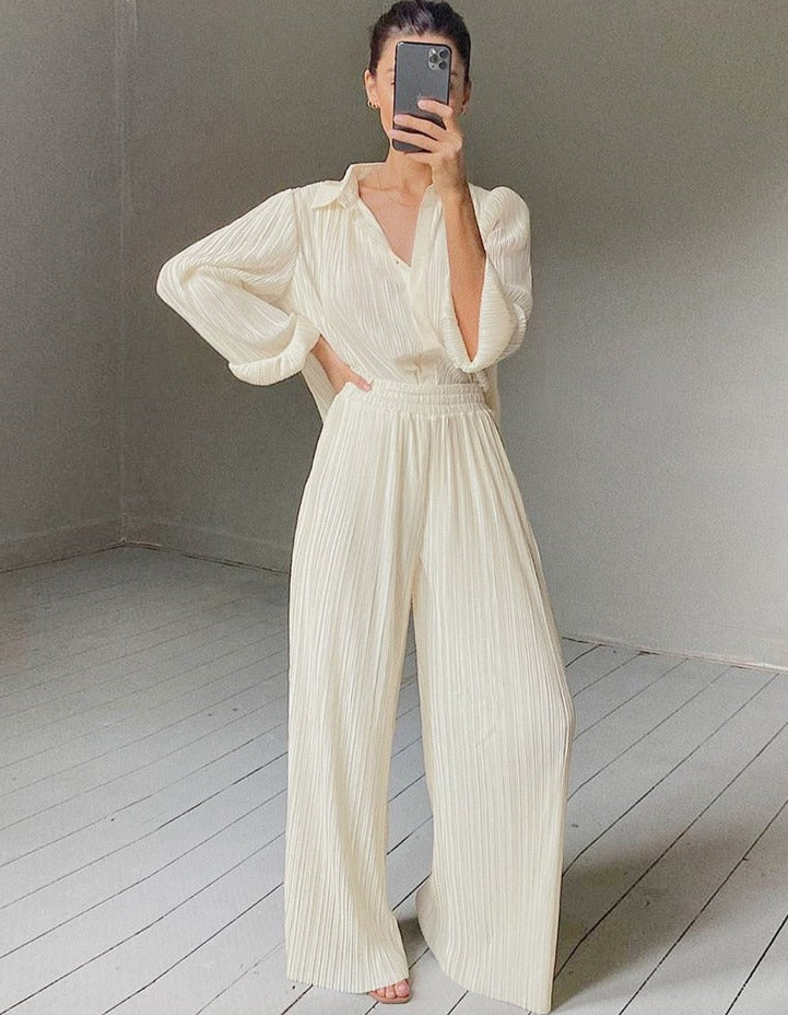 Sexy 18 Beige Pleated Wide Leg Pants Womens Pants Loose Trousers Officet Long Palazzo Pants