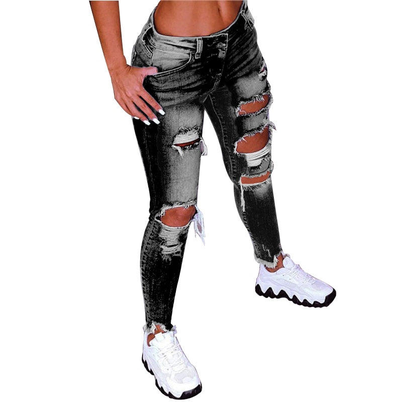 2022 Spring New Women&#39;s Low Waist Ripped Jeans