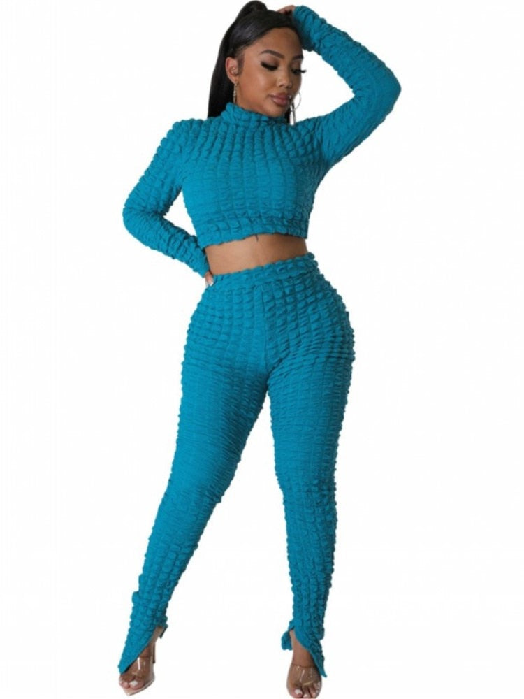 Sexy African Clothes Women 2 Piece Set Crop Tops Empire Pant Suits