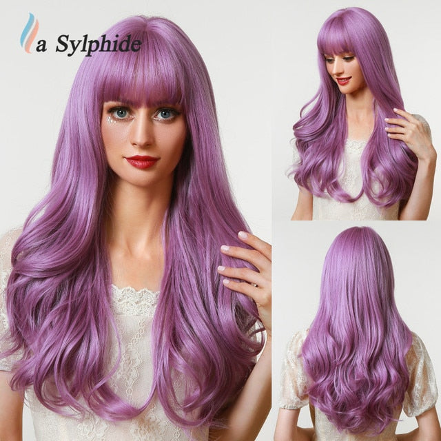 La Sylphide Synthetic Hair Wigs Cosplay Wig Long Wave Root Black Ombre Pink for Woman Heat Resistant Fiber Daily Party Wig