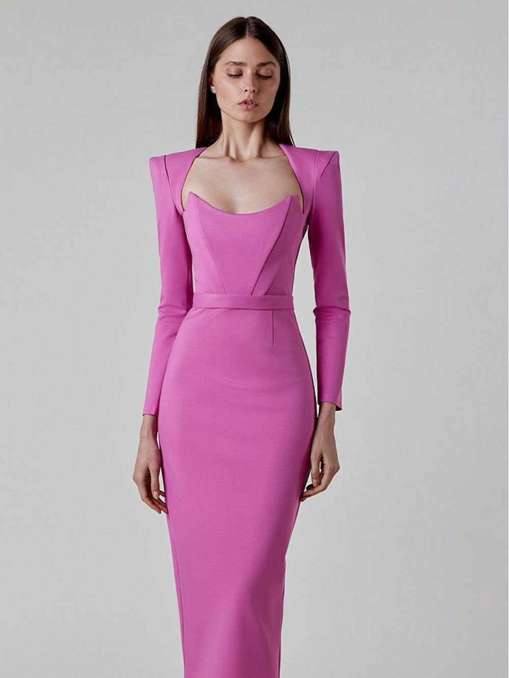 New Arrival Women Winter Sexy Long Sleeve V Neck Pink Black White Midi Bandage Dress 2023 Elegant Evening Club Party Dress