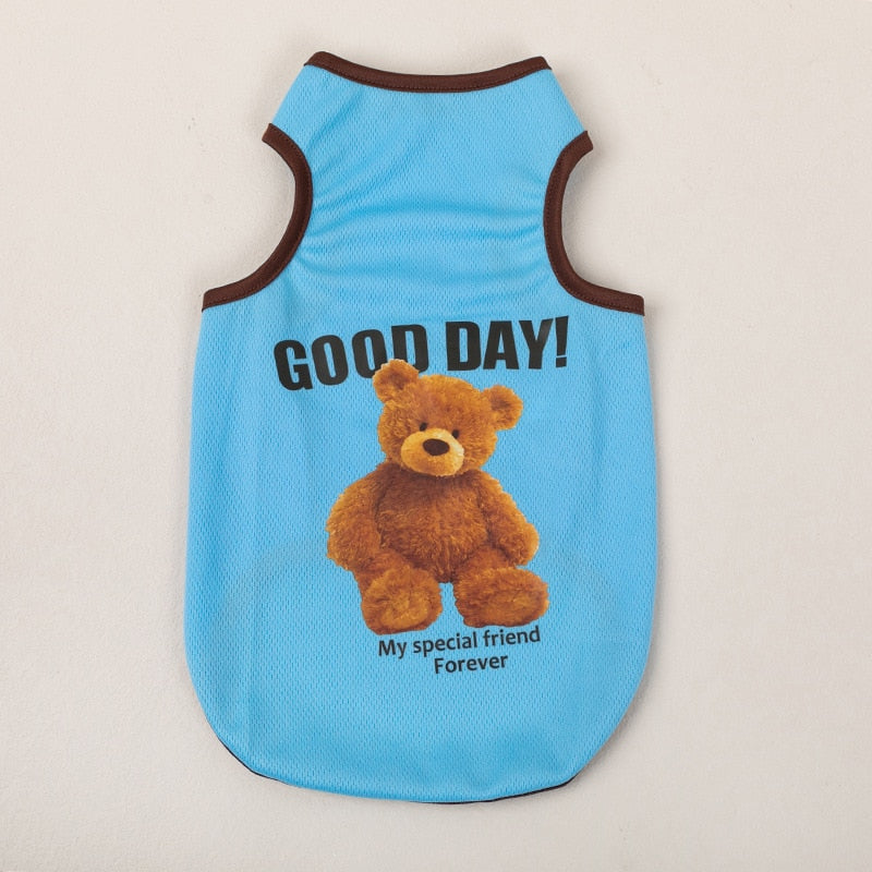 Spring Summer Dog Vest Thin Breathable Puppy Clothes Cute Bear Printed Cat T-shirt Sleeveless Chihuahua Pullover Pet Supplies