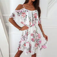 Sexy 2022 Summer Woman Sexy Spaghetti Strap Off Shoulder Floral Print Elegant Dress