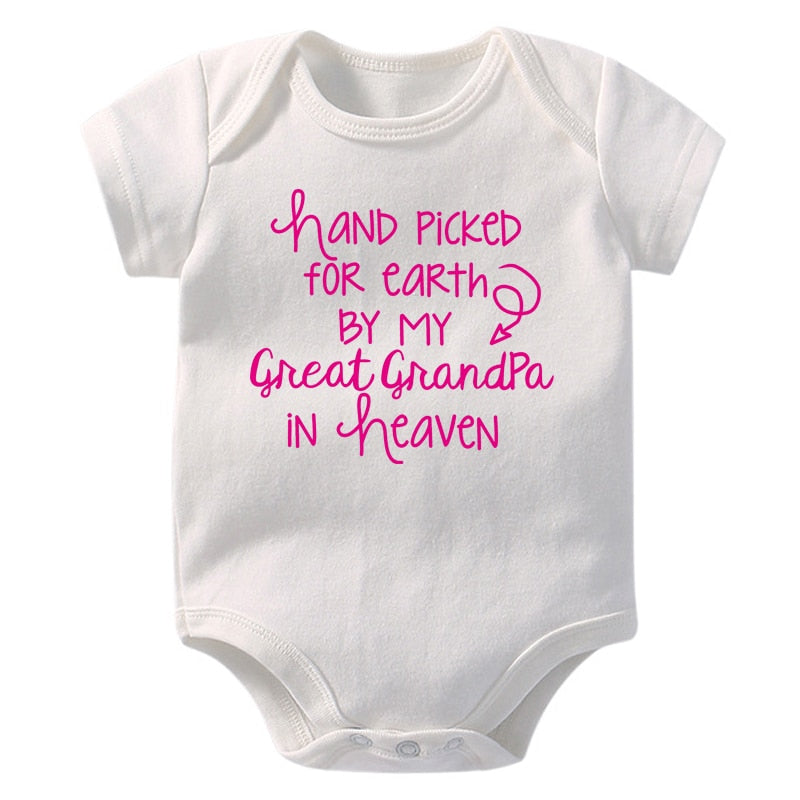 Hand Picked For Earth By My Great Grandpa In Heaven Printed Newborn Baby Bodysuit Cotton Body Baby Girl Boy Romper Clothes