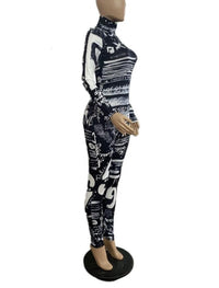 Xiktop Sexy 3D Letter Print Overalls for Women Jumpsuit Women Long Sleeve Hip Lift Bodysuit