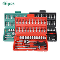 46Pcs Set Car Repair Tool 1/4-Inch Socket Set Car Repair Tool Ratchet Torque Wrench Combo Tools Kit Auto Repairing Tool Set