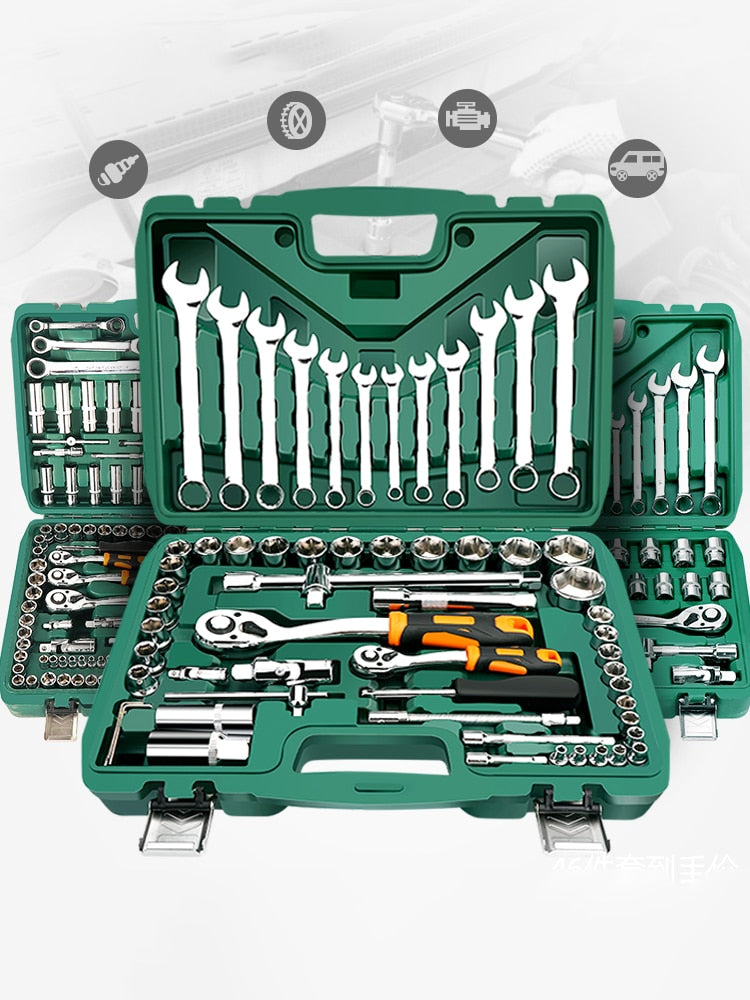 Professional Auto Repair Toolbox Kit Socket Wrench Ratchet Combination Complete Set of Multifunctional Tools and Accessories