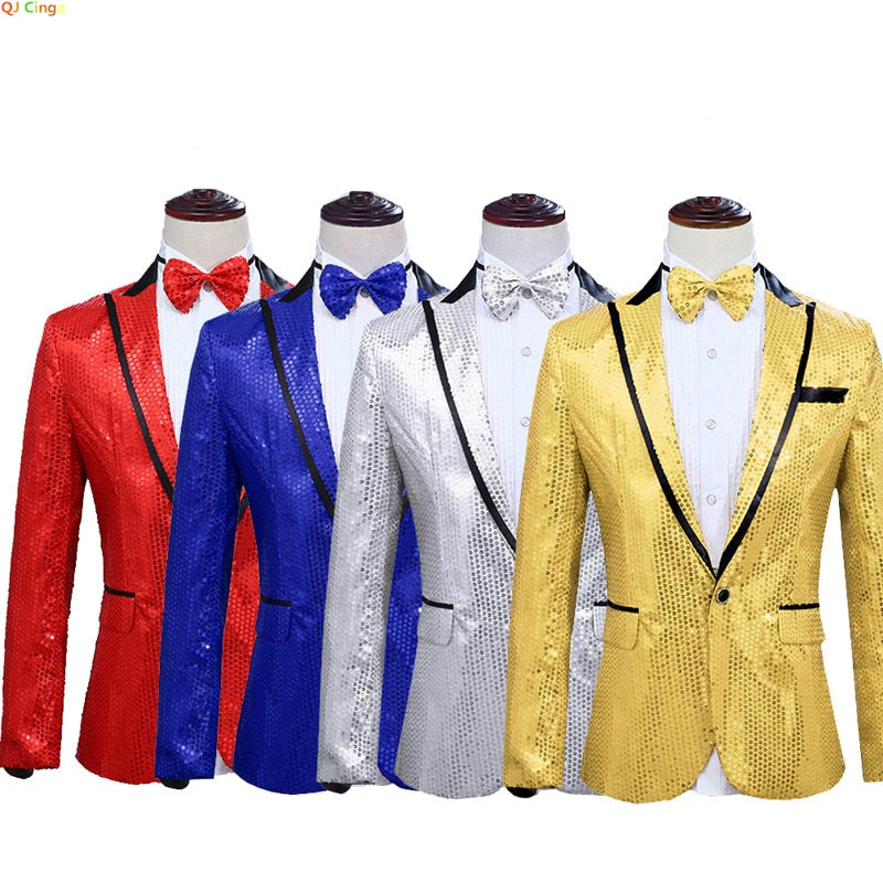 Sequin Party Blazers Suit Coat Men Charm Casual Performance Jacket One Button Fit Long Sleeve Coats Jackets Night Club Tops