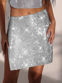 Sexy see through rhinestone mini skirt women Summer beach club party skirt shiny pencil skirts woman 2023 rave festival clothing