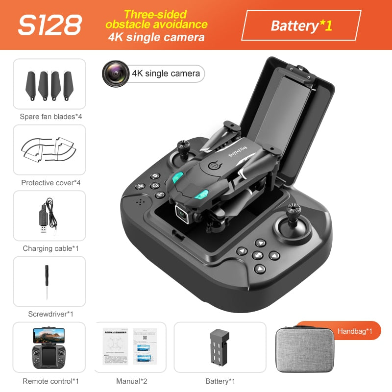 S128 Mini Drone 4K HD Camera Three-sided Obstacle Avoidance Air Pressure Fixed Height Professional Foldable Quadcopter Toys