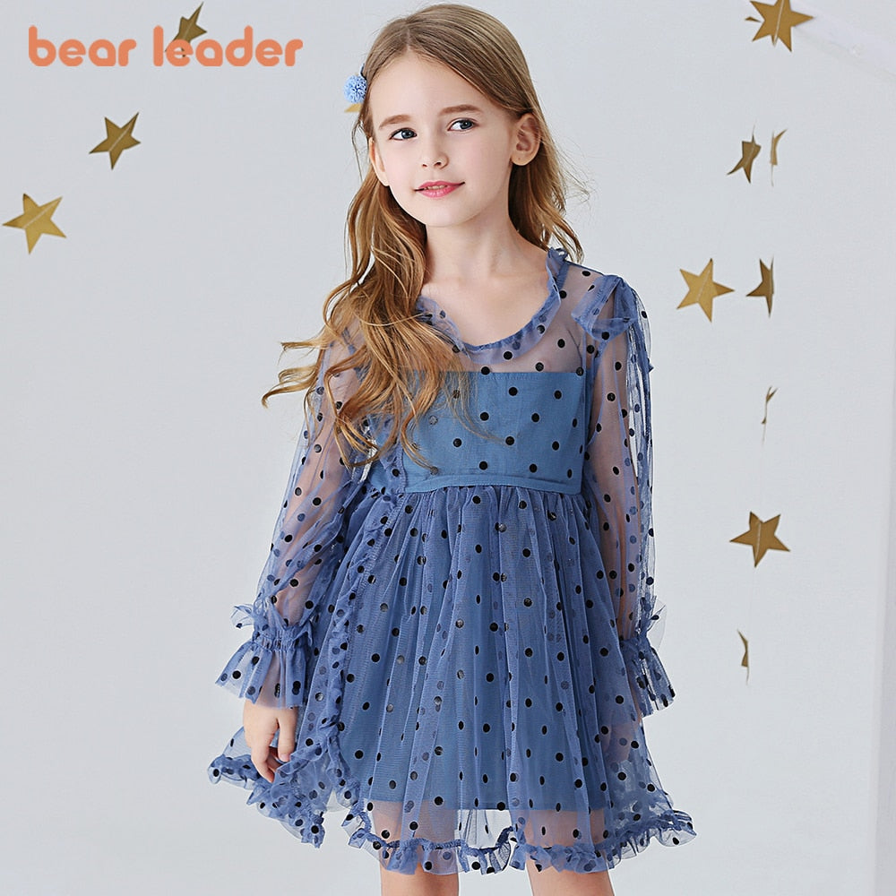 Bear Leader Girls Dress Autumn 2023 Girls Clothes Long Sleeves Cartoon Embroidery Dresses