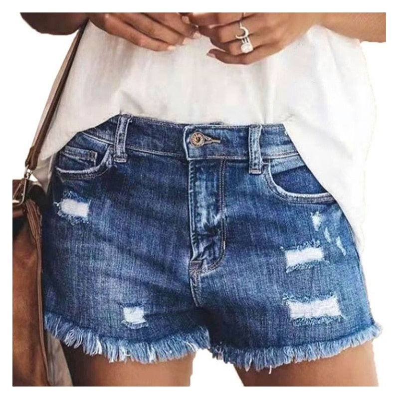 Denim Shorts Women's High Waist Shorts Ripped Hole Washed Fur Lined Leg Openings Sexy Short Jeans Free Shiping Items