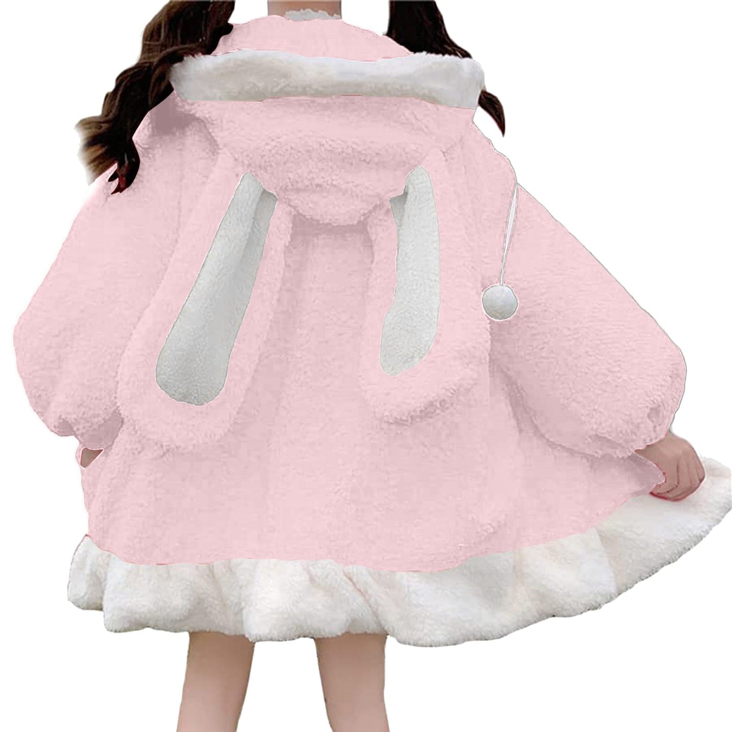 Rabbit Ears Hoodies Women Zip-up Sweatshirts Coat Long Lantern Sleeve Hooded Lolita Cute Sweet Girls Harajuku Warm Baggy Outfits