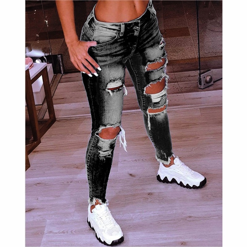 2022 Spring New Women&#39;s Low Waist Ripped Jeans