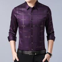 2022 Brand Casual Spring Luxury Plaid Long Sleeve Slim Fit Men Shirt