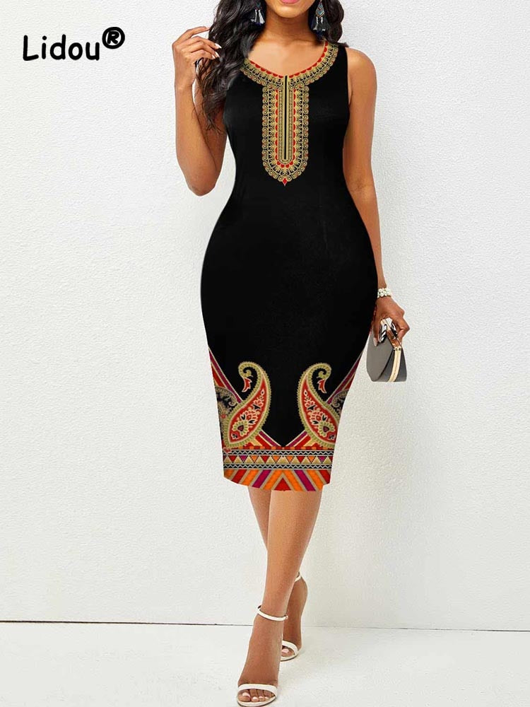 Summer New Elegant Fashion Round Neck Skinny Sleeveless Dress 2022 Temperament Office Lady Women's Clothing Vintage Vestidos