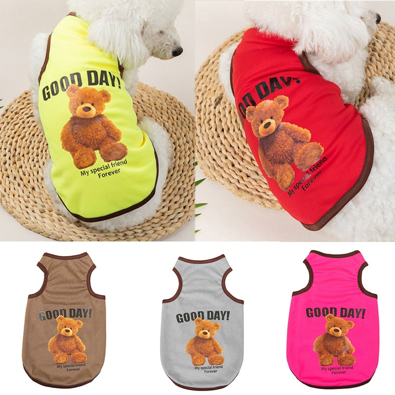 Spring Summer Dog Vest Thin Breathable Puppy Clothes Cute Bear Printed Cat T-shirt Sleeveless Chihuahua Pullover Pet Supplies