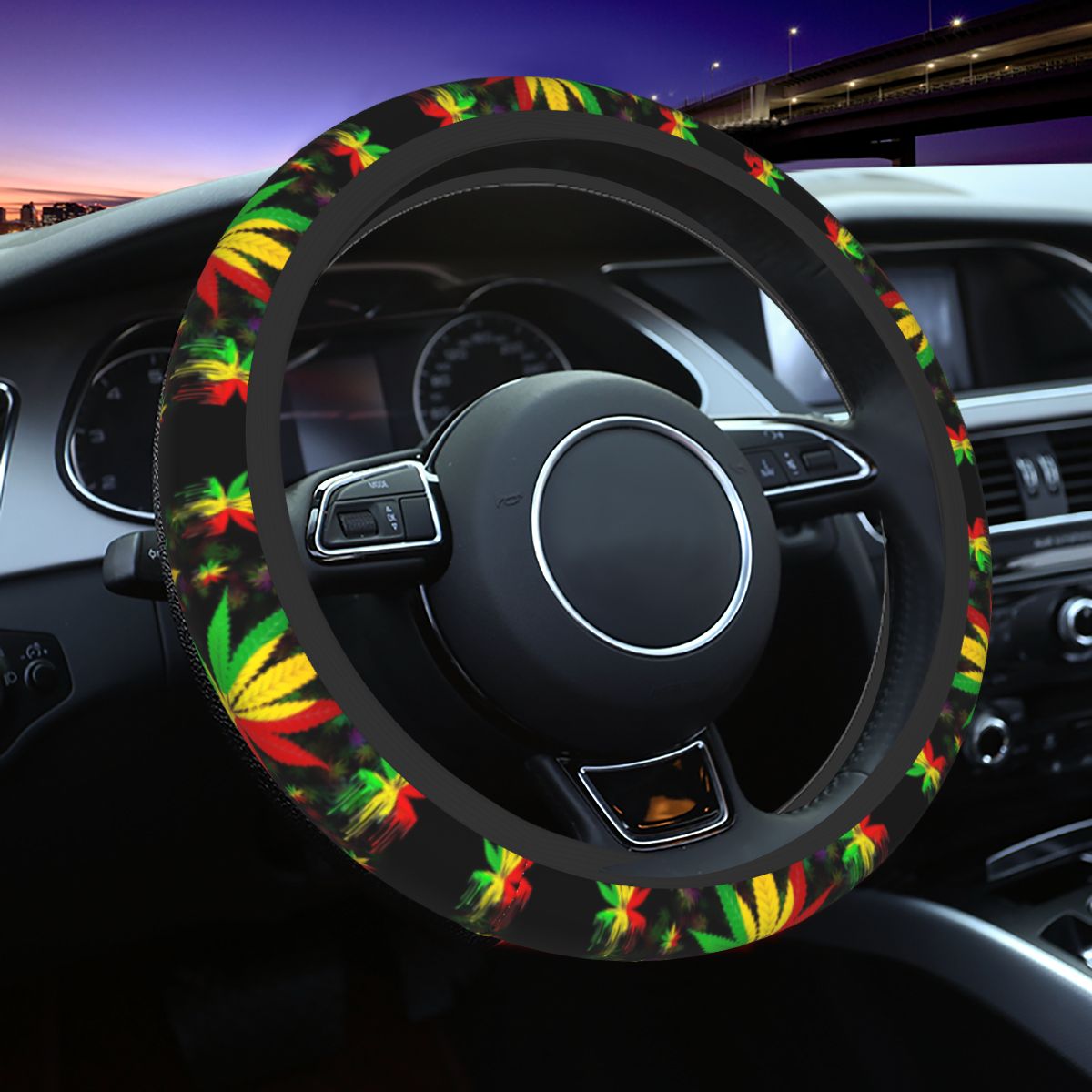 Maple Leaf Rasta Car Steering Wheel Cover 38cm Universal Reggae Rastafarian Jamaica Steering Wheel Protective Cover Car-styling